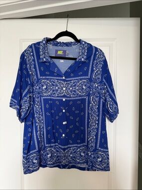 ME Melody Ehsani Blue Bandana Print Button Down Top